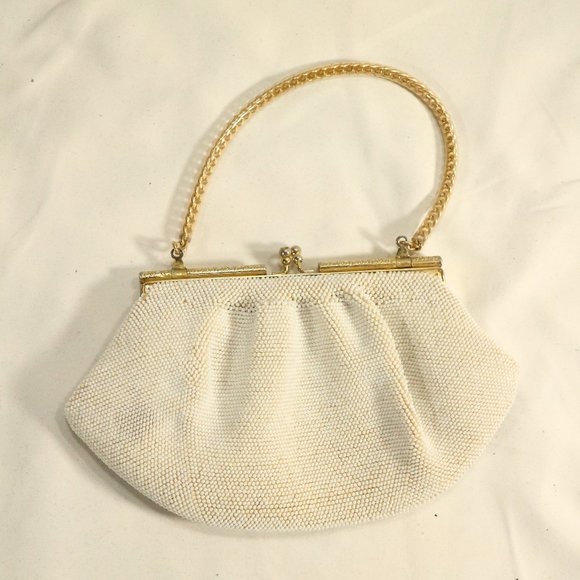Vintage Handbags - Vintage Gold Tone Pearled Clutch Bag